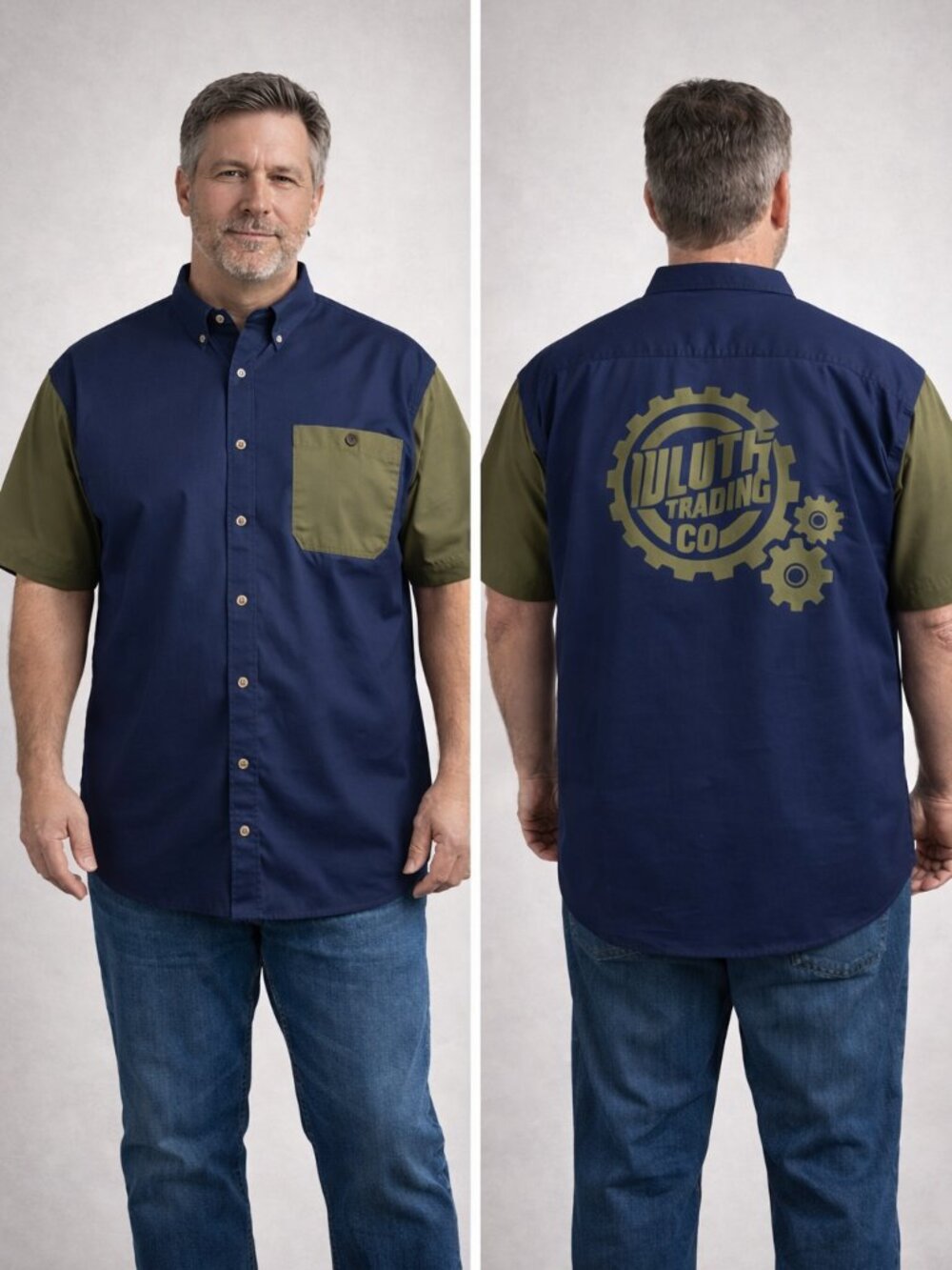 Duluth Trading Co Mens Button Down Short Sleeve Shirt Size 2XL Logo Gear Graphic